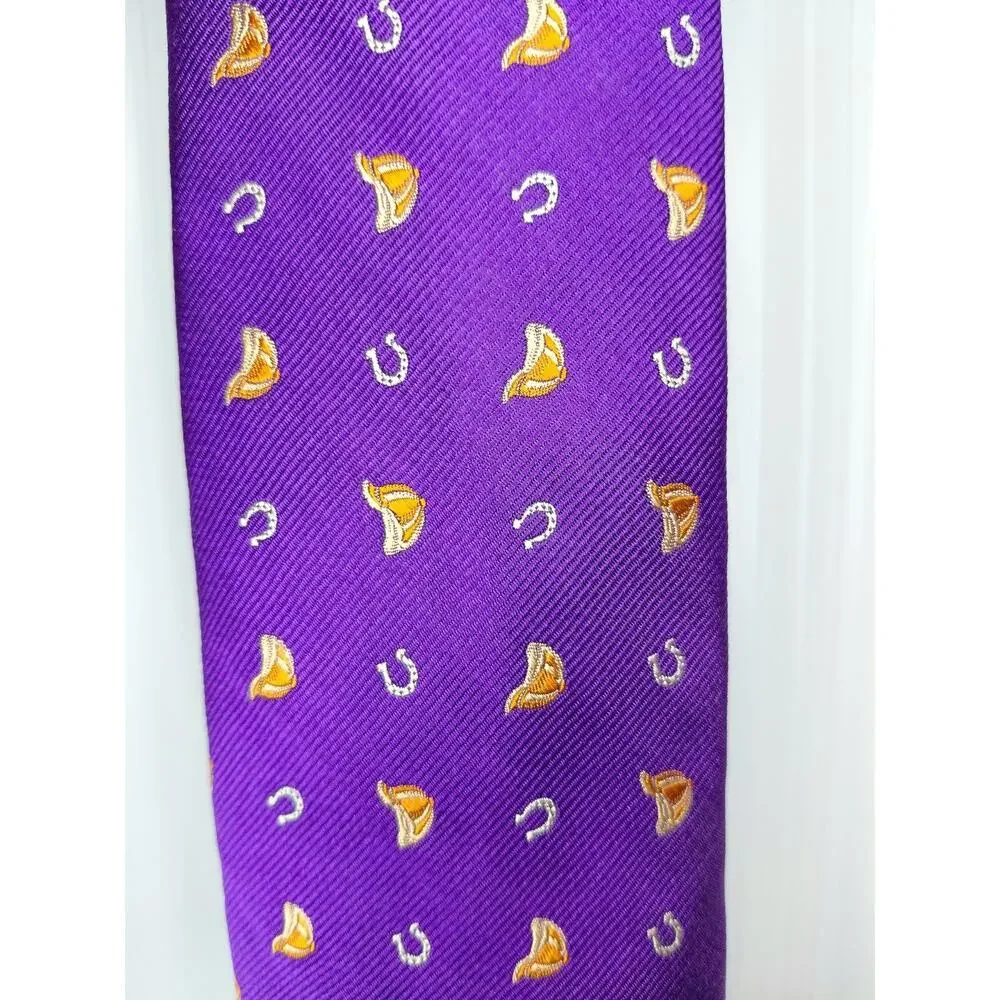 NWT Cremieux Handmade 100% Silk Tie Purple Equestrian Horseshoes Jockey Helmets